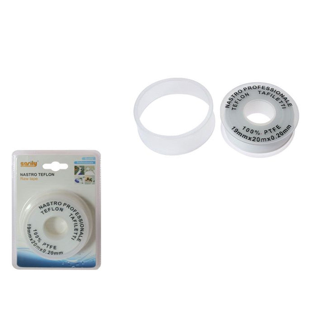 Trade Shop - Set 2 Rotoli Nastro Teflon Professionale 100% Ptfe 19mmx20mtx0.20mm Filetti 69380         