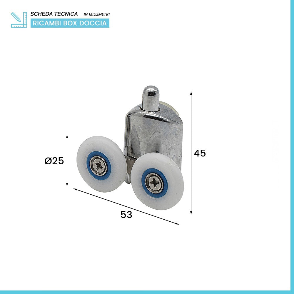 Set 2 ruote inferiori universali in ABS per box doccia scorrevole
