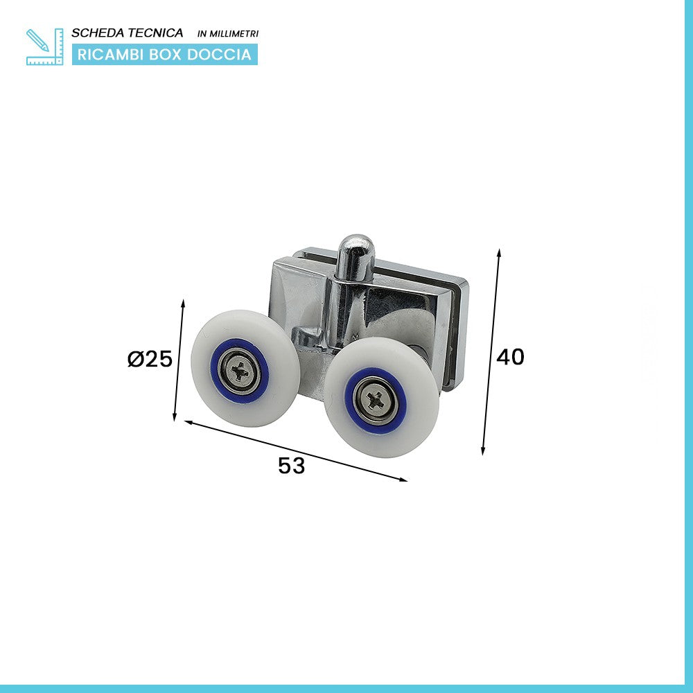 Set 2 ruote inferiori universali in acciaio per box doccia scorrevole