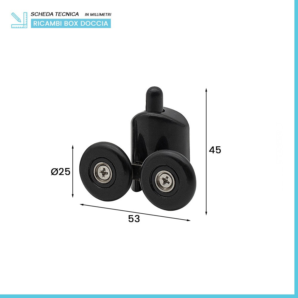 Set 2 ruote inferiori universali nero opaco per box doccia scorrevole