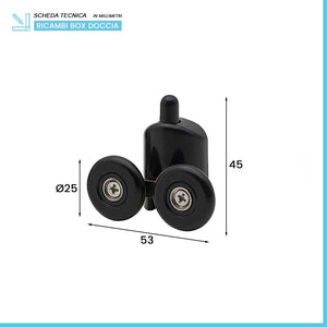 Set 2 ruote inferiori universali nero opaco per box doccia scorrevole