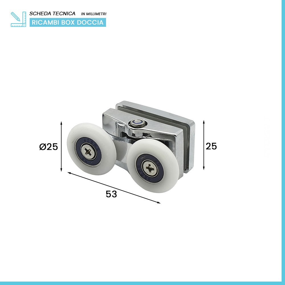 Set 2 ruote superiori universali in acciaio per box doccia scorrevole