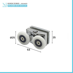 Set 2 ruote superiori universali in acciaio per box doccia scorrevole