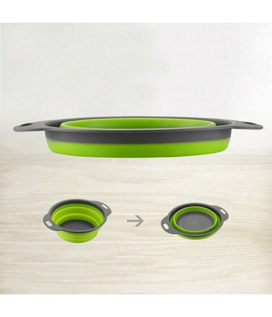 Set 2 Scolapasta Cestello In Silicone Pieghevole Ripiegabile Multiuso 17 E 22 Cm         