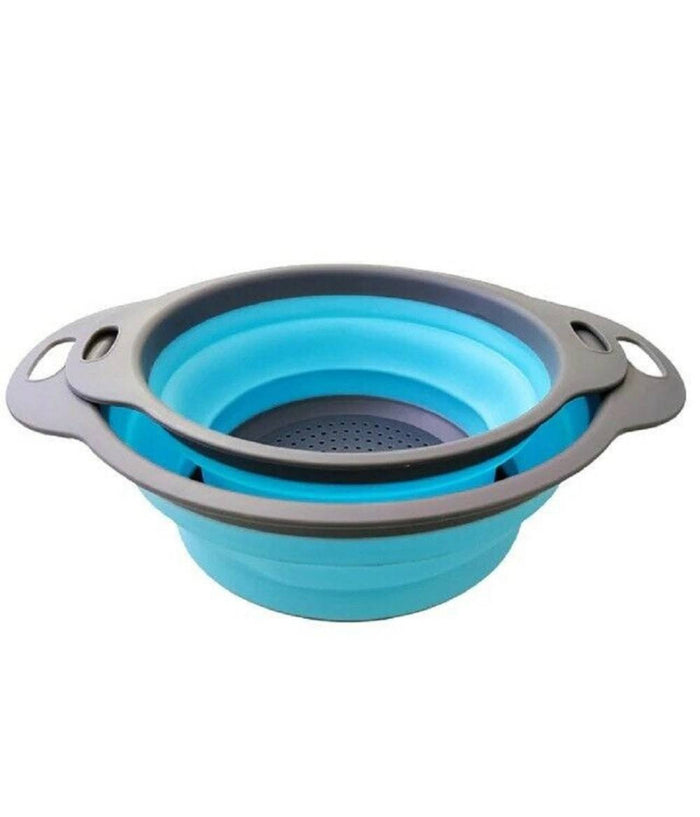 Set 2 Scolapasta Cestello In Silicone Pieghevole Ripiegabile Multiuso 17 E 22 Cm         