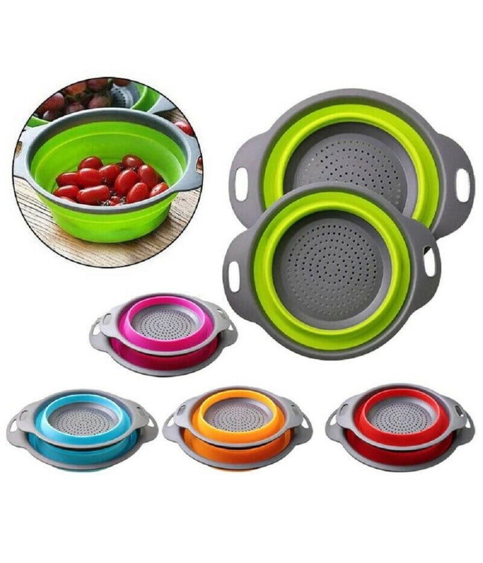 Set 2 Scolapasta Cestello In Silicone Pieghevole Ripiegabile Multiuso 17 E 22 Cm         