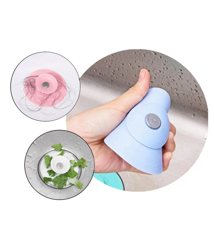 Set 2 Tappo Pop Up In Silicone 2in1 Per Lavello Lavandino Rete Cattura Capelli         