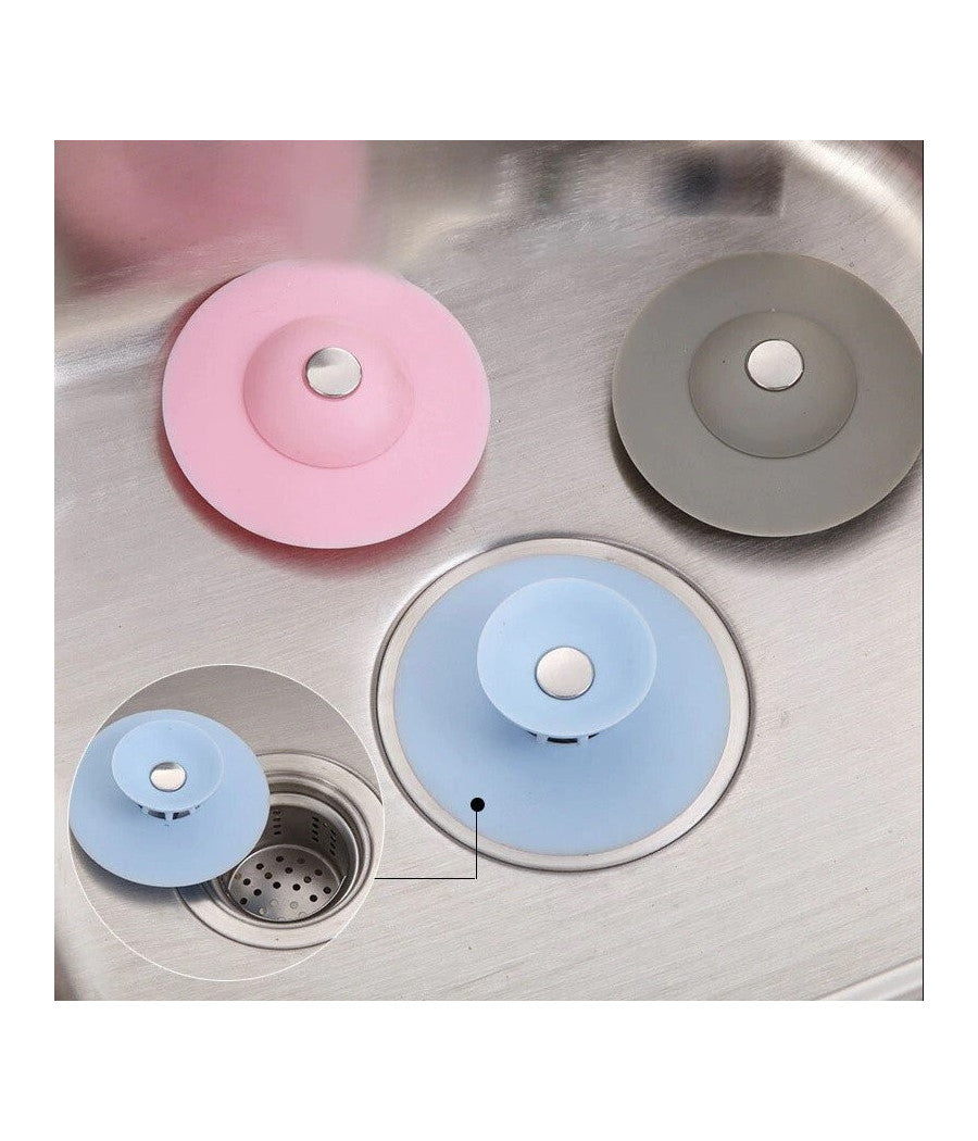 Set 2 Tappo Pop Up In Silicone 2in1 Per Lavello Lavandino Rete Cattura Capelli         