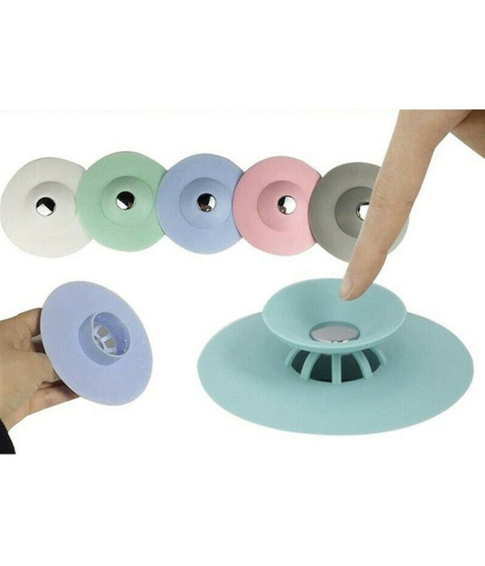 Set 2 Tappo Pop Up In Silicone 2in1 Per Lavello Lavandino Rete Cattura Capelli         