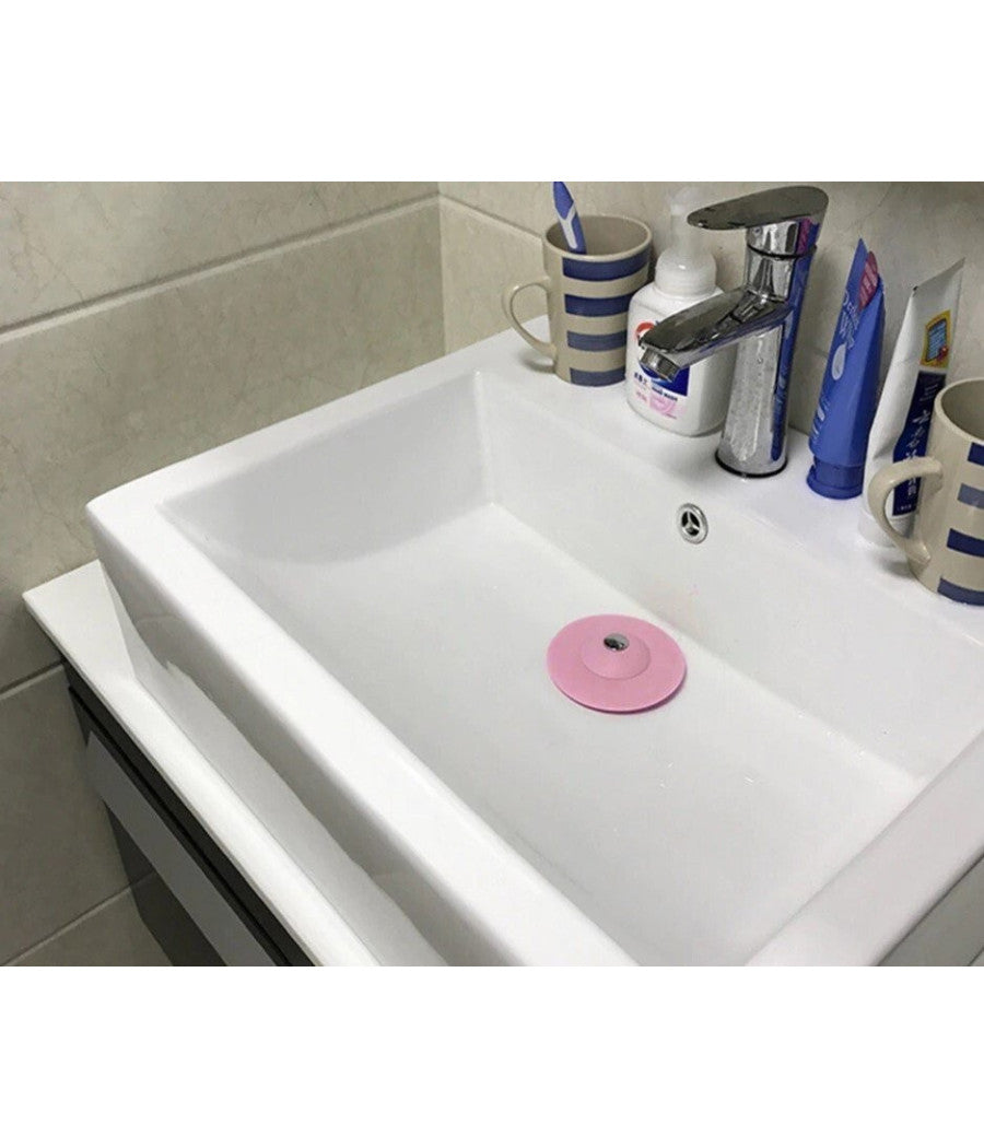 Set 2 Tappo Pop Up In Silicone 2in1 Per Lavello Lavandino Rete Cattura Capelli         