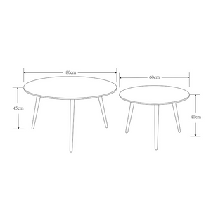 Set 2 tavolini da salotto Bicolor con piano in ceramica effetto marmo bianco lucido e gambe nere