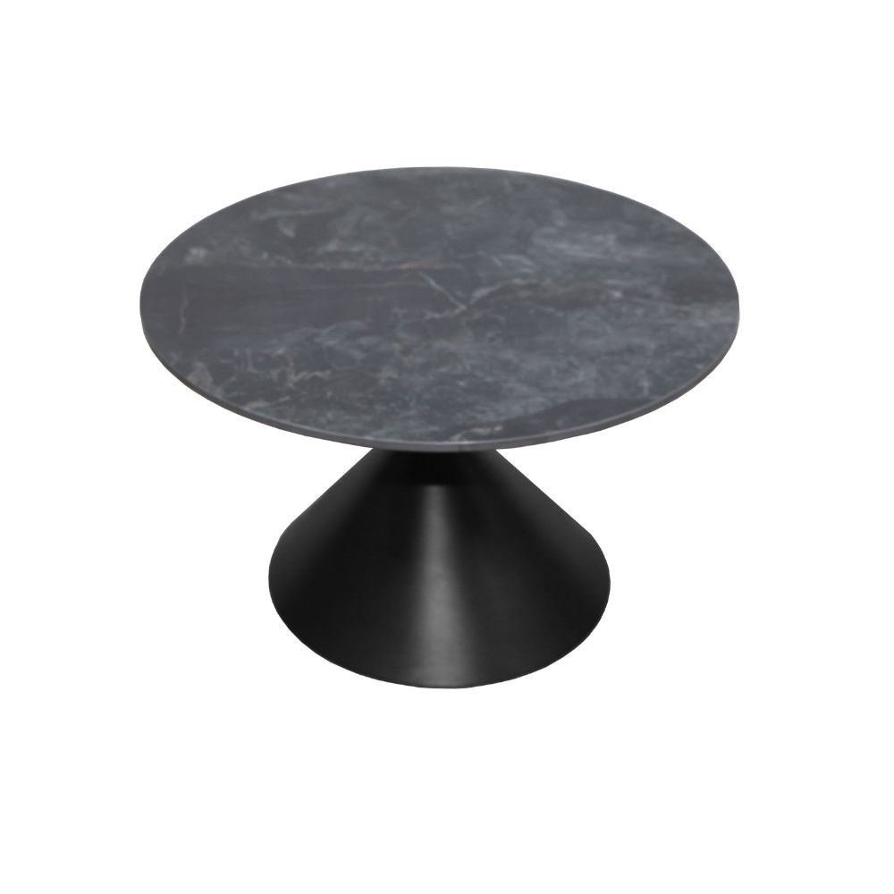 Set 2 tavolini da salotto rotondi Punto con piano effetto marmo nero e gambe in metallo nero