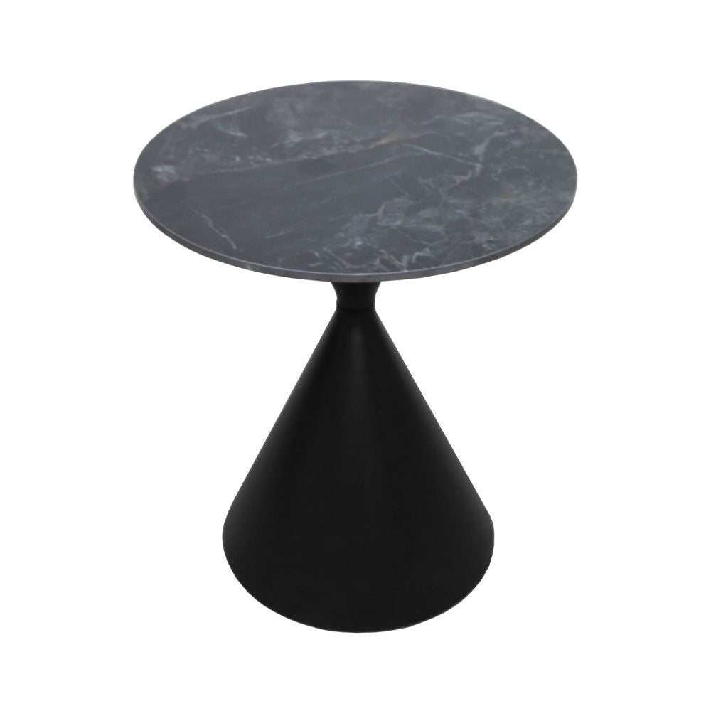 Set 2 tavolini da salotto rotondi Punto con piano effetto marmo nero e gambe in metallo nero