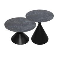 Set 2 tavolini da salotto rotondi Punto con piano effetto marmo nero e gambe in metallo nero
