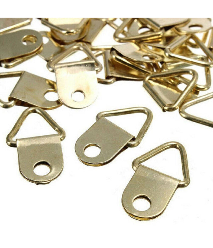 Set 20 Pezzi Ganci Gancetti Appendi Quadri Cornici Ottone Dorato 10 X 23 Mm         