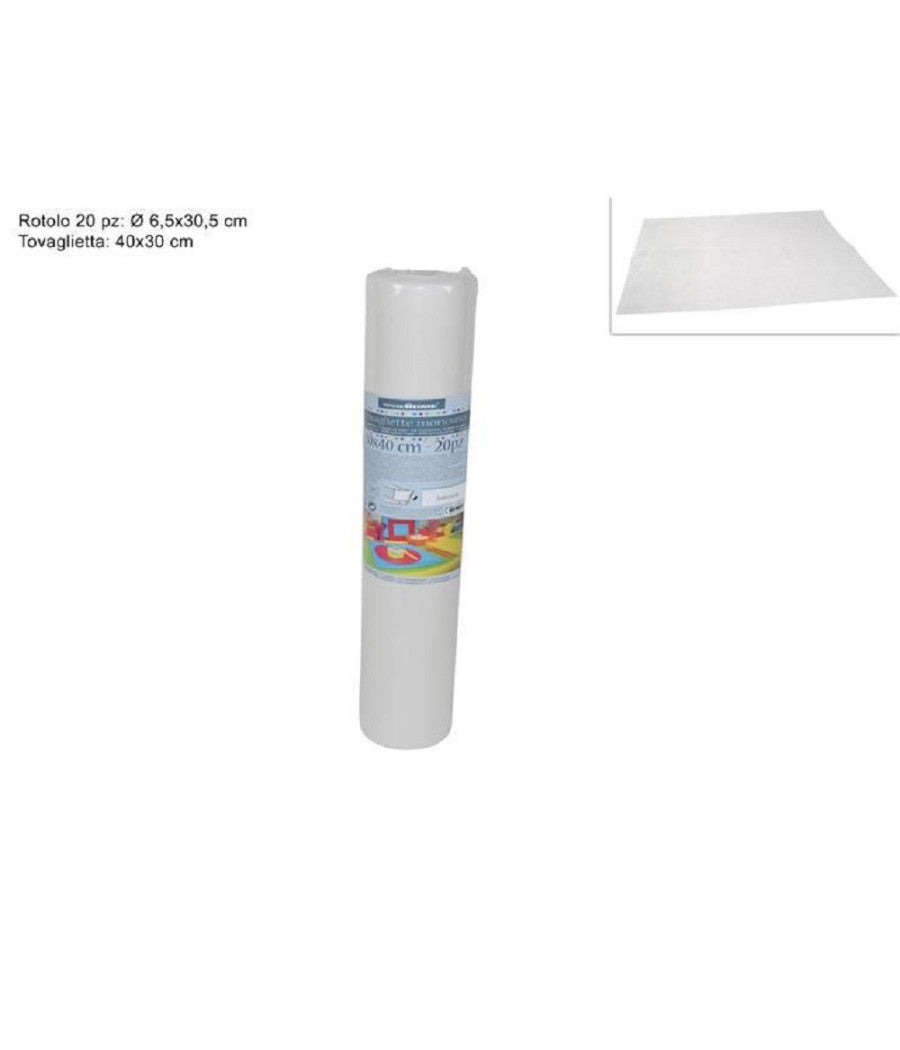 Set 20 Pezzi Tovagliette Tovaglie A Strappo Runner Tnt Rullo 30 X 40 Cm Bianco         