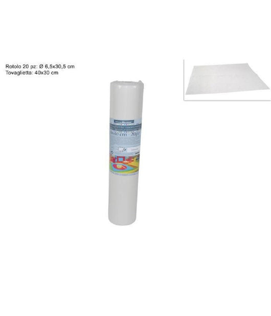 Set 20 Pezzi Tovagliette Tovaglie A Strappo Runner Tnt Rullo 30 X 40 Cm Bianco         