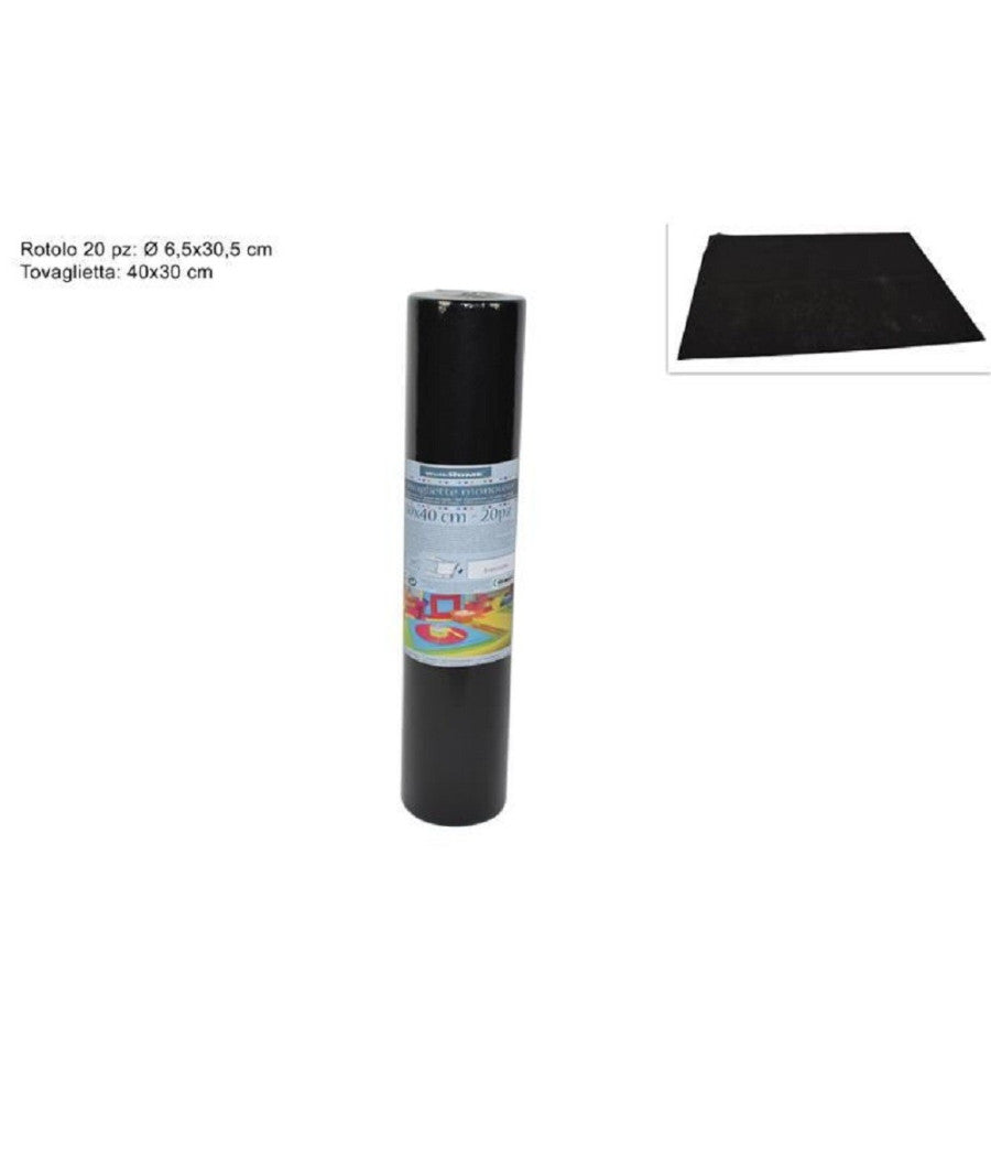 Set 20 Pezzi Tovagliette Tovaglie A Strappo Runner Tnt Rullo 30 X 40 Cm Nero         