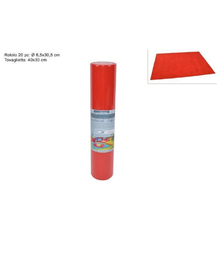 Set 20 Pezzi Tovagliette Tovaglie A Strappo Runner Tnt Rullo 30 X 40 Cm Rosso         
