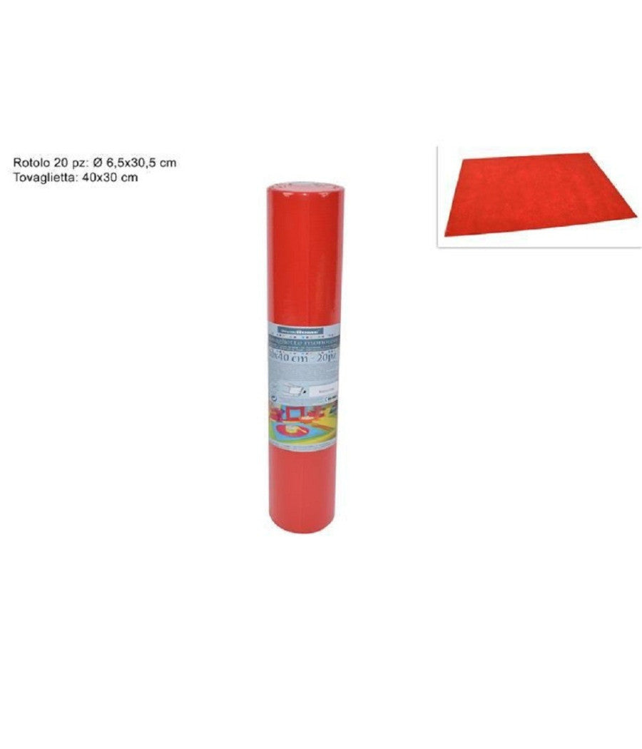 Set 20 Pezzi Tovagliette Tovaglie A Strappo Runner Tnt Rullo 30 X 40 Cm Rosso         