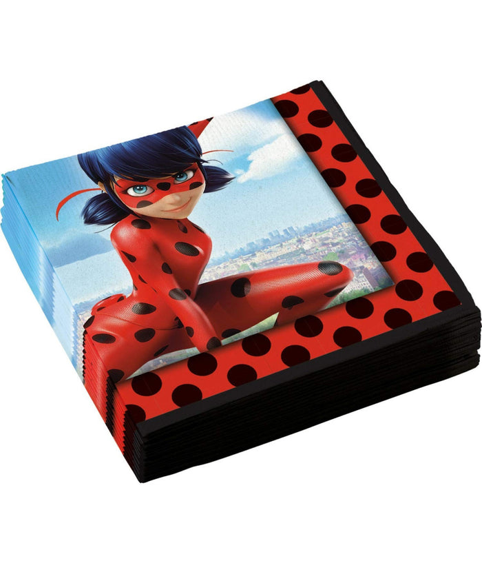Set 20 Pezzi Tovaglioli Usa E Getta Carta Feste Lady Bird Nickelodeon Miraculous         
