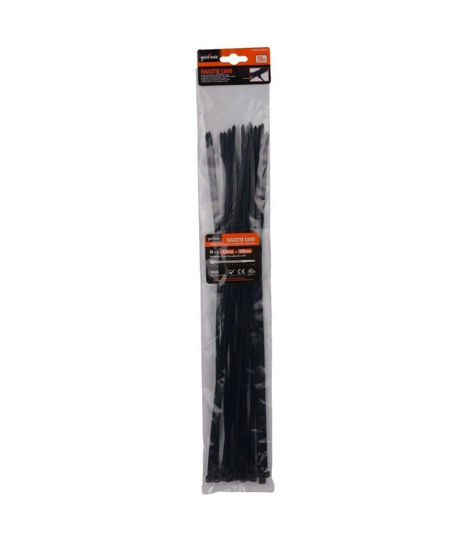 Set 20 Pz Fascette Cavi Cavo Nero Stringenti In Plastica Nylon 4.8x400 Mm 92385         