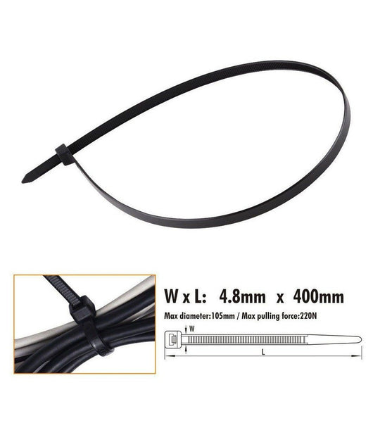 Set 20 Pz Fascette Cavi Cavo Nero Stringenti In Plastica Nylon 4.8x400 Mm 92385         
