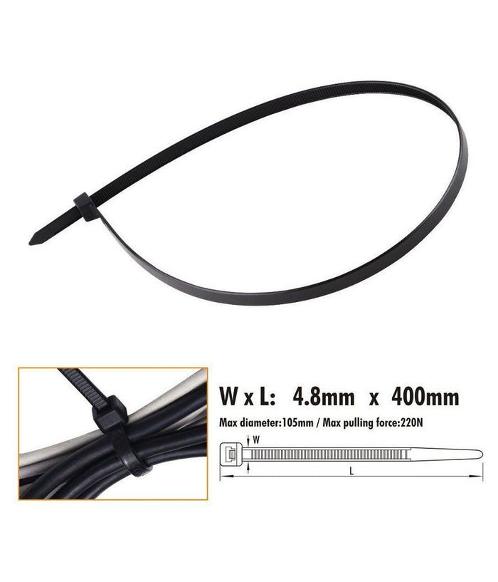 Set 20 Pz Fascette Cavi Cavo Nero Stringenti In Plastica Nylon 4.8x400 Mm 92385         