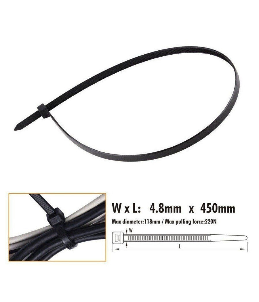 Set 20 Pz Fascette Cavi Cavo Nero Stringenti In Plastica Nylon 4.8x450 Mm 92386         