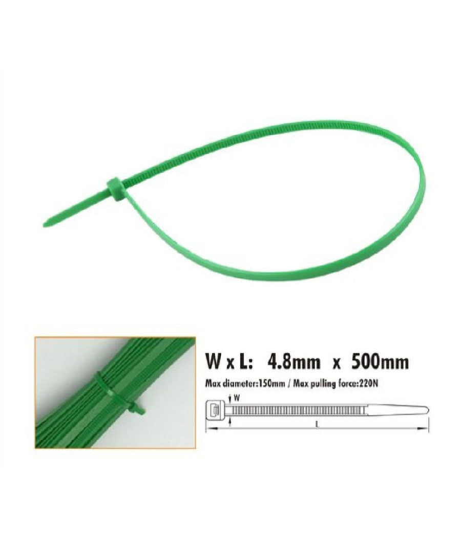 Set 20 Pz Fascette Cavi Cavo Verde Stringenti In Plastica Nylon 4.8x500mm 92401         
