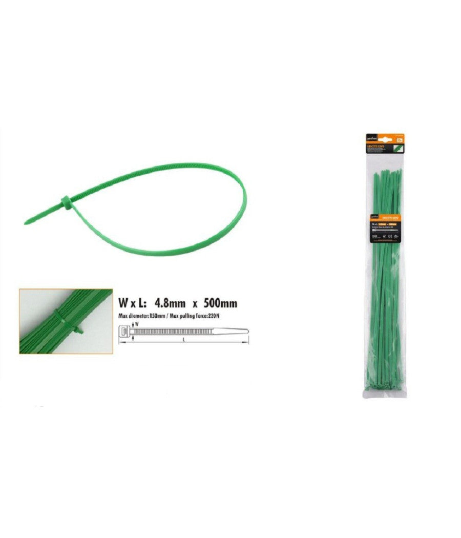 Set 20 Pz Fascette Cavi Cavo Verde Stringenti In Plastica Nylon 4.8x500mm 92401         