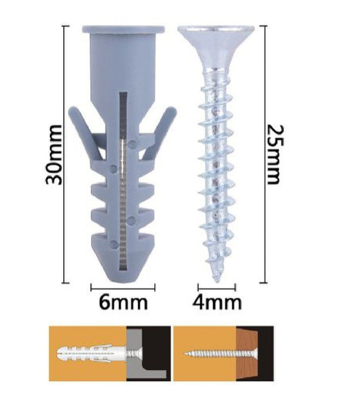 Set 20 Pz Viti Vite Croce 4x25mm + Tasselli Con Alette Tassello M6 Fischer 57561         