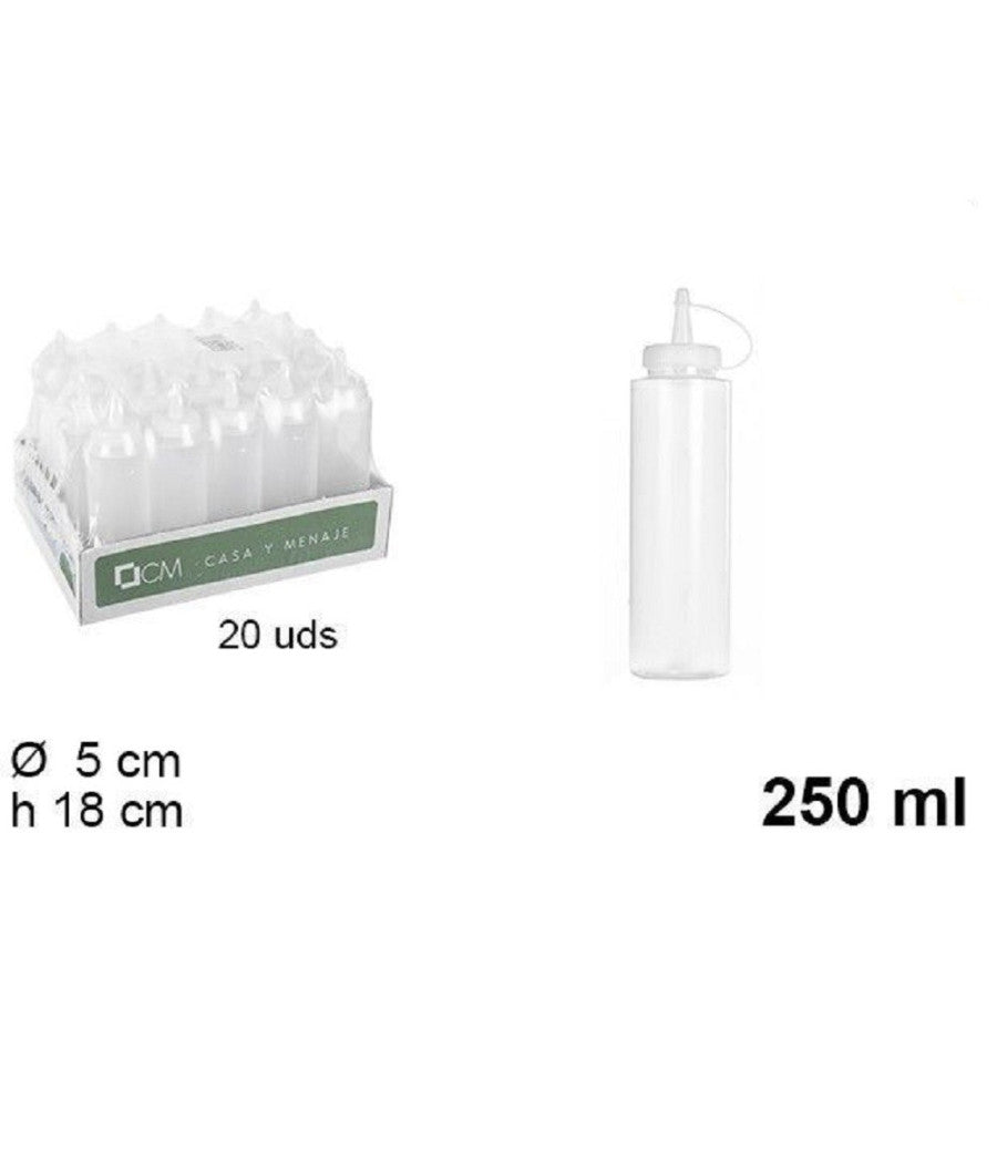 Set 20pz Bottiglie Dosatore Plastica Beccuccio Per Salse Condimenti 250ml 102771         