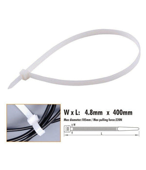 Set 20pz Fascette Cavi Cavo Bianco Stringenti In Plastica Nylon 4.8x400 Mm 92370         