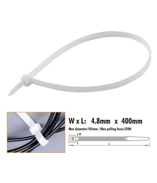 Set 20pz Fascette Cavi Cavo Bianco Stringenti In Plastica Nylon 4.8x400 Mm 92370         