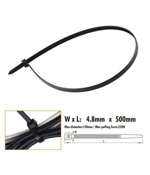 Set 20pz Fascette Cavi Cavo Nero Stringenti In Plastica Nylon 4.8 X 500 Mm 92387         