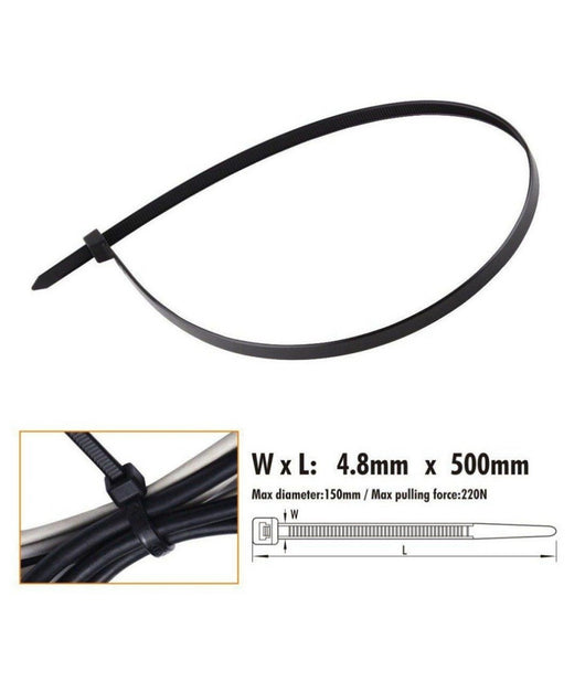 Set 20pz Fascette Cavi Cavo Nero Stringenti In Plastica Nylon 4.8 X 500 Mm 92387         