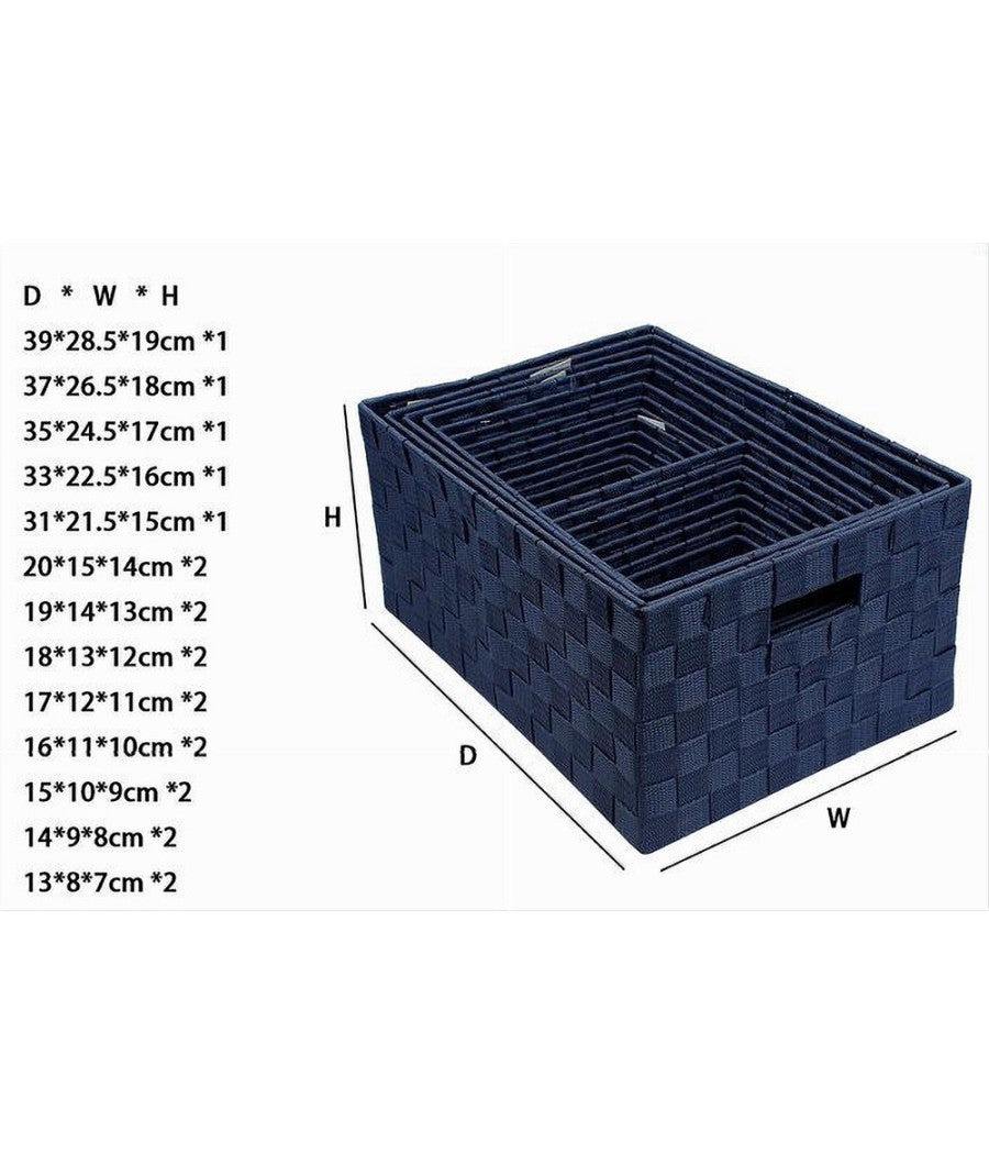 Set 21 Pezzi Box Scatola In Tessuto Porta Oggetti Organizer Con Manici Blu 79088         