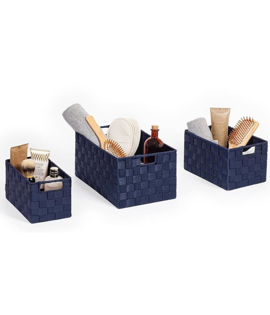 Set 21 Pezzi Box Scatola In Tessuto Porta Oggetti Organizer Con Manici Blu 79088         