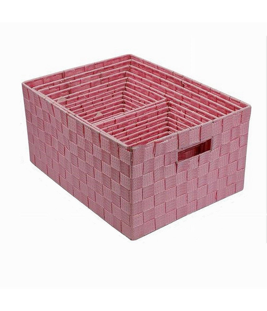 Set 21 Pezzi Box Scatola In Tessuto Portaoggetti Organizer Con Manici Rosa 79089         
