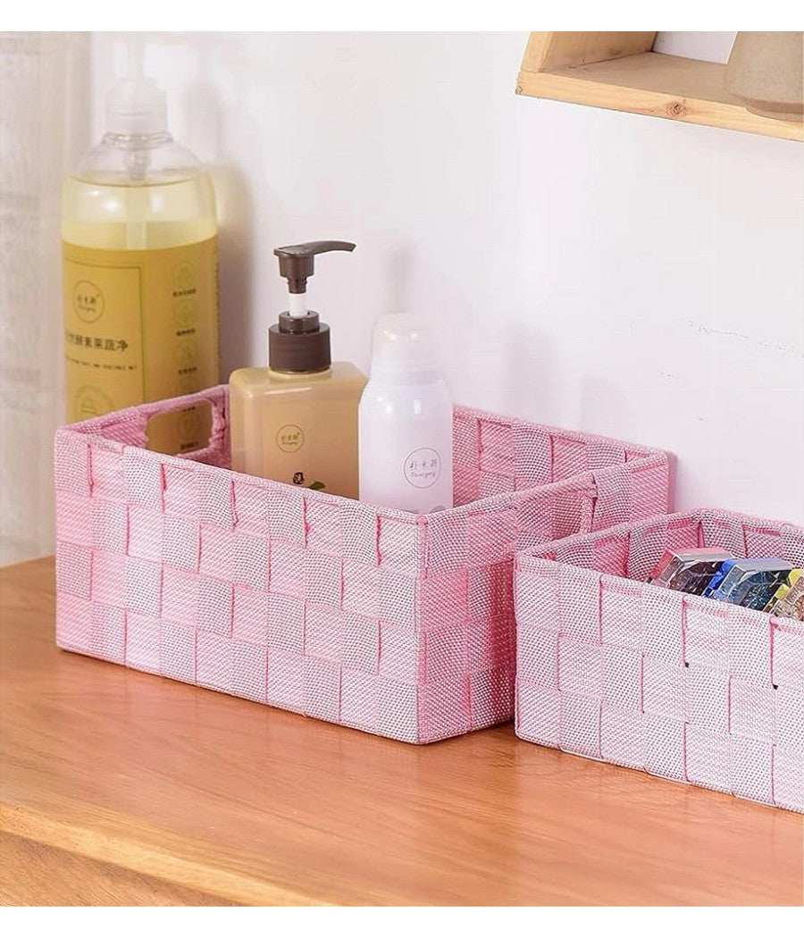 Set 21 Pezzi Box Scatola In Tessuto Portaoggetti Organizer Con Manici Rosa 79089         