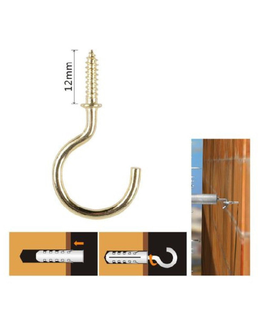 Set 21 Pezzi Vite A Gancio 1/2" 12mm Viti Autofilettanti Dorate Per Legno 90809         