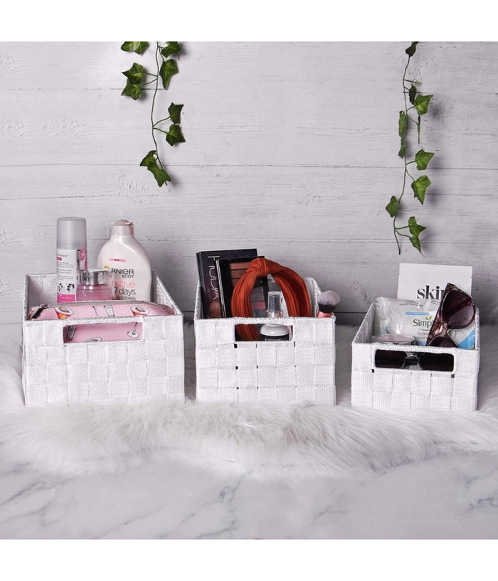 Set 21 Pz Box Scatola In Tessuto Portaoggetti Organizer Con Manici Bianco 79085         