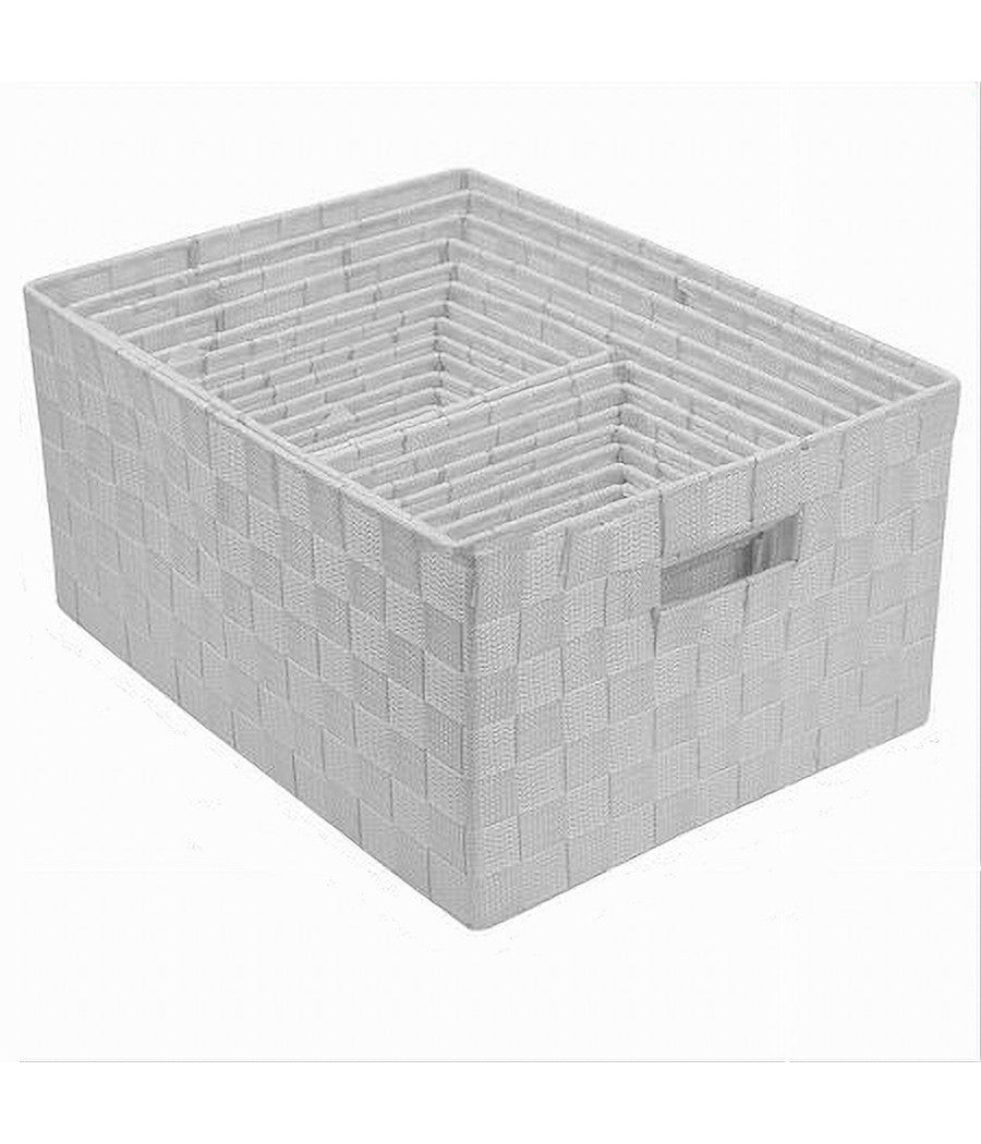 Set 21 Pz Box Scatola In Tessuto Portaoggetti Organizer Con Manici Bianco 79085         