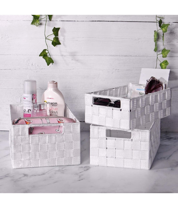 Set 21 Pz Box Scatola In Tessuto Portaoggetti Organizer Con Manici Bianco 79085         