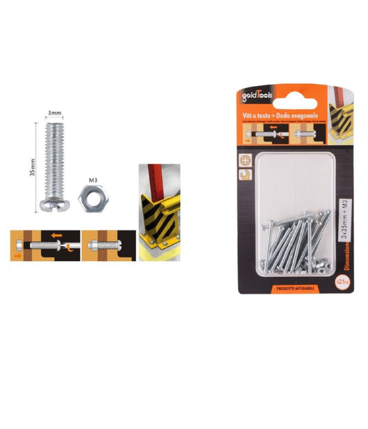 Set 21 Pz Viti Vite Testa A Croce Tonda 3x35 Mm Con Dadi Dado Esagonale M3 90957         