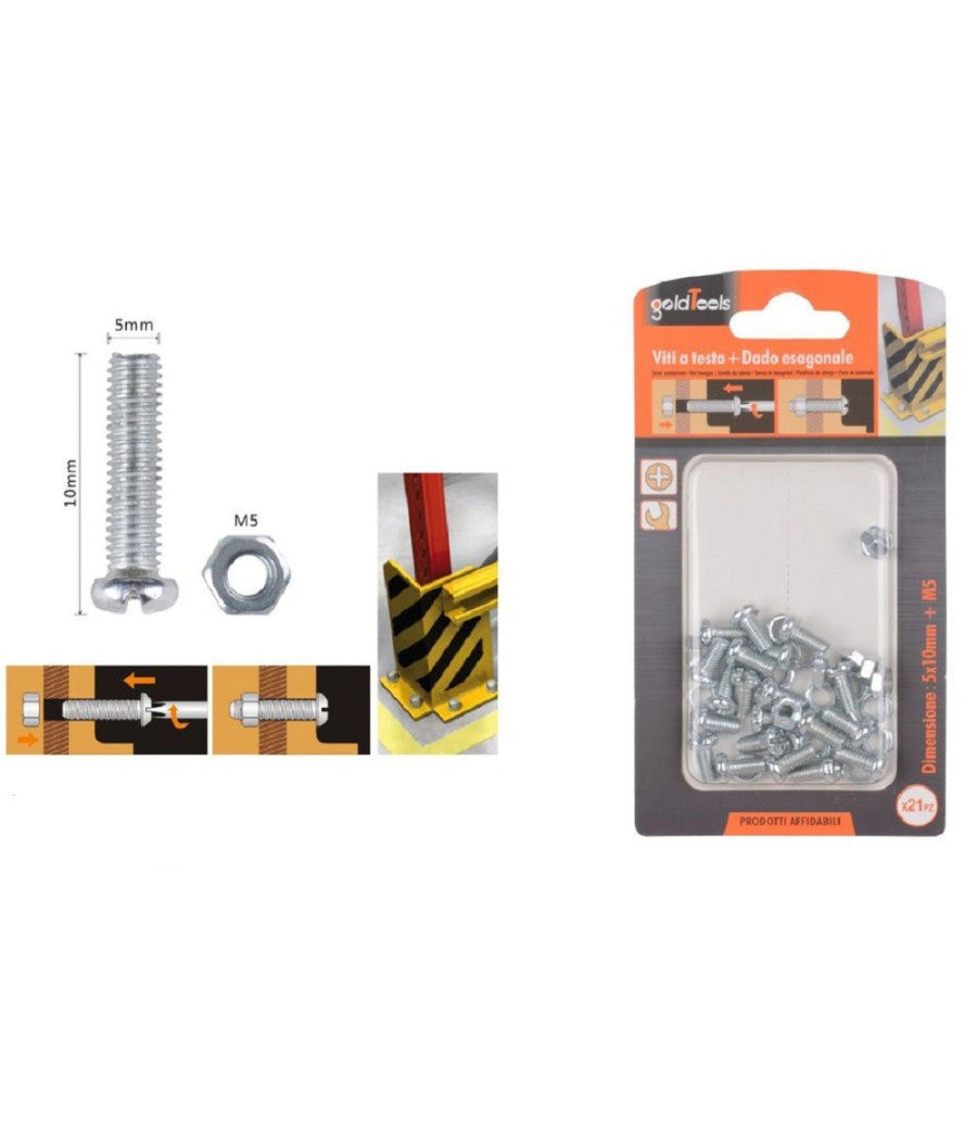 Set 21 Pz Viti Vite Testa A Croce Tonda 5x10 Mm Con Dadi Dado Esagonale M5 90965         