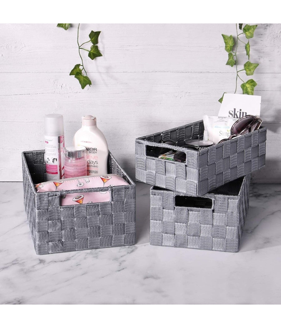 Set 21pz Scatola In Tessuto Portaoggetti Organizer Con Manici Grigio Chiaro 79084         