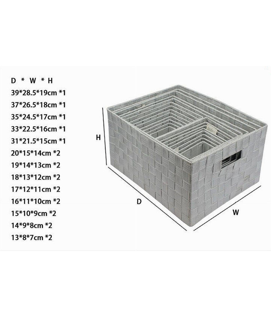 Set 21pz Scatola In Tessuto Portaoggetti Organizer Con Manici Grigio Chiaro 79084         