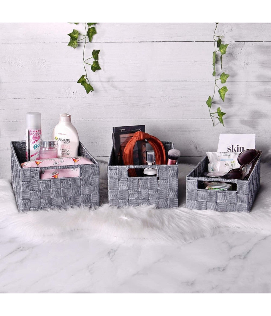 Set 21pz Scatola In Tessuto Portaoggetti Organizer Con Manici Grigio Chiaro 79084         